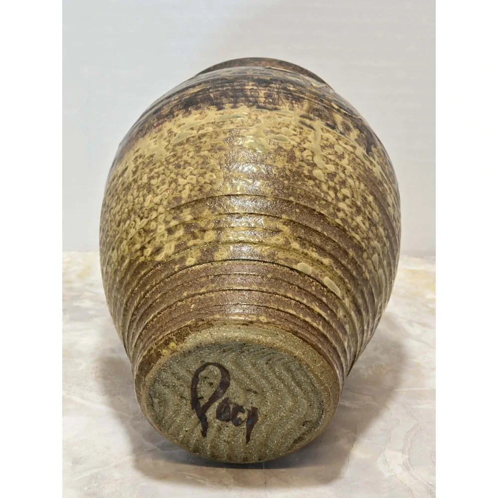 Studio Pottery Art Vase GUC Signed Brown Green Drip Glaze Rustic Boho 🍂 - Picture 7 of 8